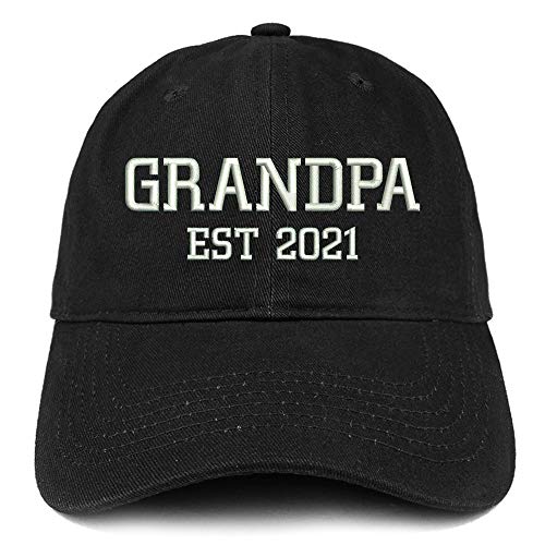 Trendy Apparel Shop Grandpa EST 2021 Embroidered Soft Crown 100% Brushed Cotton Cap