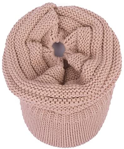 Trendy Apparel Shop Women's Ribbed Knit Winter Ponytail Visor Beanie Cap