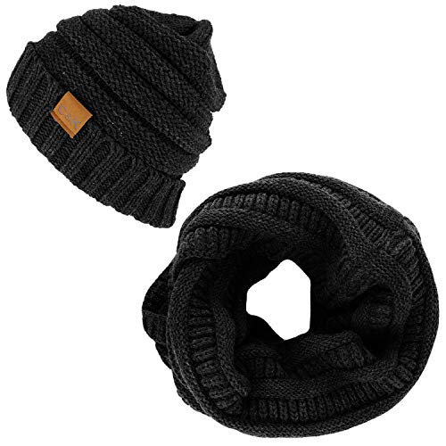 Trendy Apparel Shop Winter Knit Cuff Beanie Hat and Infinity Scarf 2 Piece Set