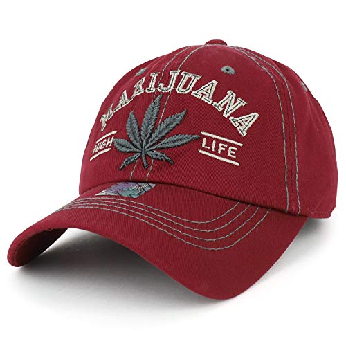 Trendy Apparel Shop Marijuana High Life Leaf Embroidered Unstructured Ball Cap