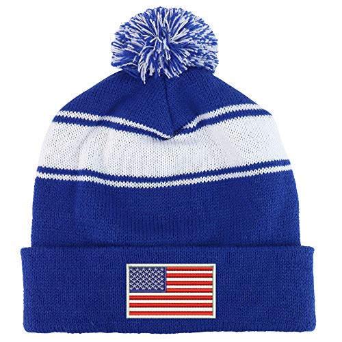 Trendy Apparel Shop White American Flag Two Tone Pom Striped Long Beanie Hat