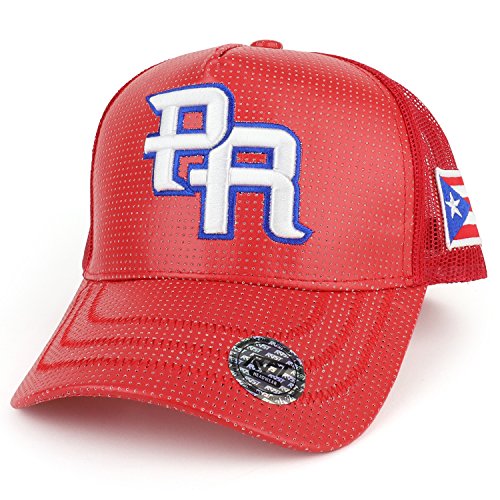 Trendy Apparel Shop PR 3D Embroidered Trucker PU Mesh Cap with Puerto Rico Flag