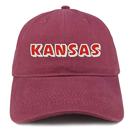Trendy Apparel Shop Kansas Bold Text Embroidered Soft Crown 100% Brushed Cotton Cap