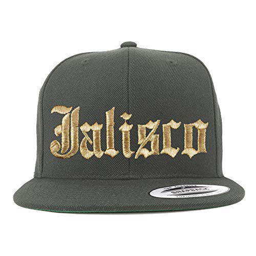 Trendy Apparel Shop Old English Jalisco Gold Embroidered Flatbill Snapback Baseball Cap