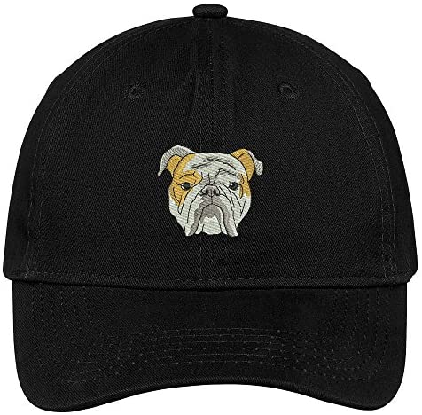 Trendy Apparel Shop English Bulldog Head Embroidered Low Profile Soft Cotton Brushed Cap
