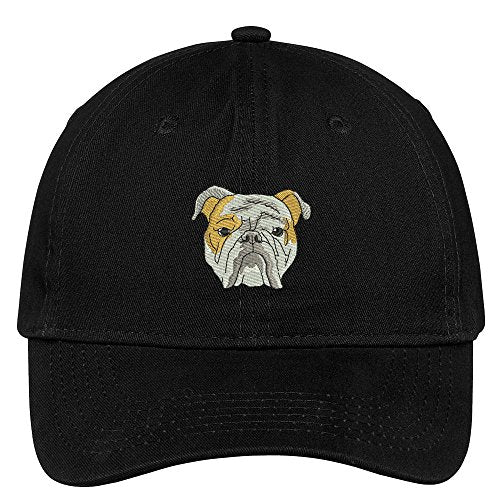Trendy Apparel Shop English Bulldog Head Embroidered Low Profile Soft Cotton Brushed Cap