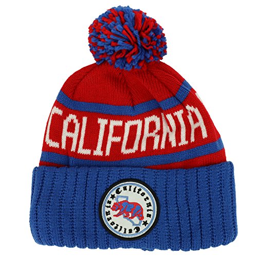 Trendy Apparel Shop California Emblem Embroidered Pom Pom Thick Cuff Beanie