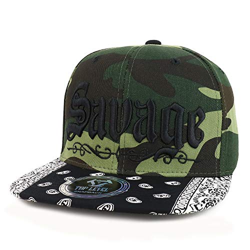 Trendy Apparel Shop Savage 3D Embroidered Paisley Flatbill Snapback Baseball Cap