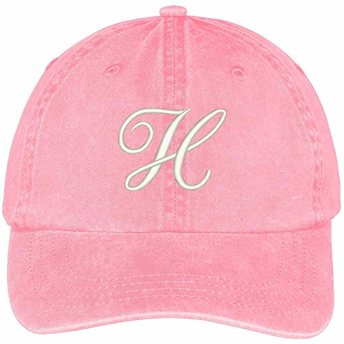 Trendy Apparel Shop Letter H Script Monogram Font Embroidered Washed Cotton Cap