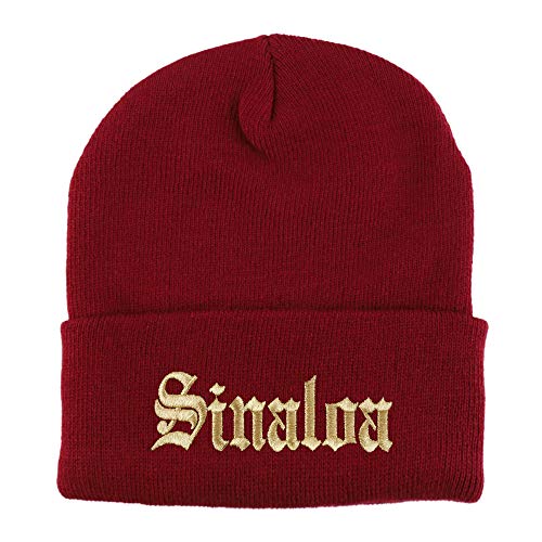 Trendy Apparel Shop Old English Sinaloa Gold Embroidered Acrylic Knit Beanie Cap