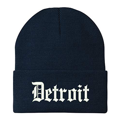 Trendy Apparel Shop Old English Font Detroit City Embroidered Winter Long Cuff Beanie