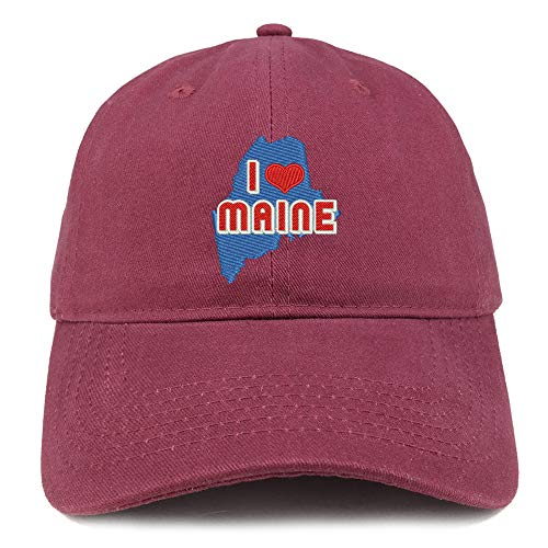 Trendy Apparel Shop I Love Maine Map Embroidered Soft Crown 100% Brushed Cotton Cap
