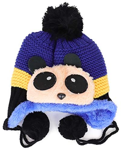 Trendy Apparel Shop Kid's Panda Animal Pom Fur Lining Knit Beanie with Tassel