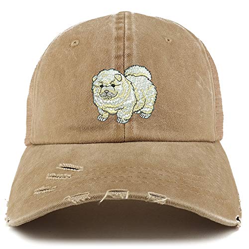 Trendy Apparel Shop Chow Chow Dog Embroidered Frayed Bill Trucker Mesh Back Cap