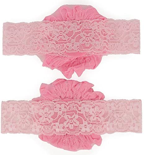 Trendy Apparel Shop Infant Baby Girl's Lace Stretchy Headband with Chiffon Flower 2 Pack - PINK