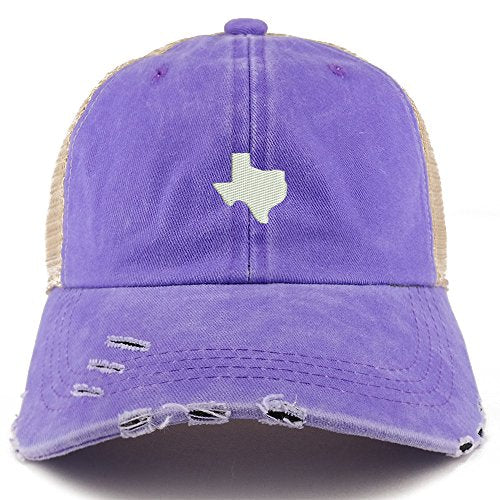 Trendy Apparel Shop Texas State Map Embroidered Frayed Bill Trucker Mesh Back Cap