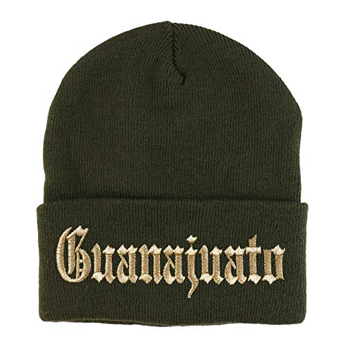 Trendy Apparel Shop Old English Guanajuato Gold Embroidered Acrylic Knit Beanie Cap