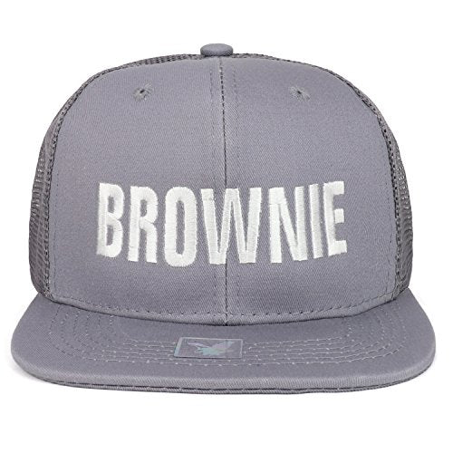 Trendy Apparel Shop Brownie Embroidered Cotton Flat Bill Mesh Cap