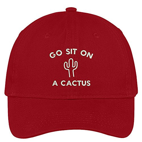 Trendy Apparel Shop Go Sit On A Cactus Embroidered 100% Quality Brushed Cotton Baseball Cap