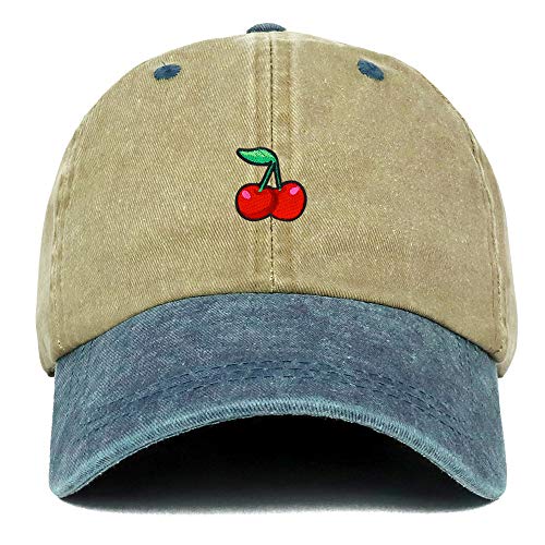 Trendy Apparel Shop Cherry Patch Pigment Dyed Washed Two Tone Baseball Cap