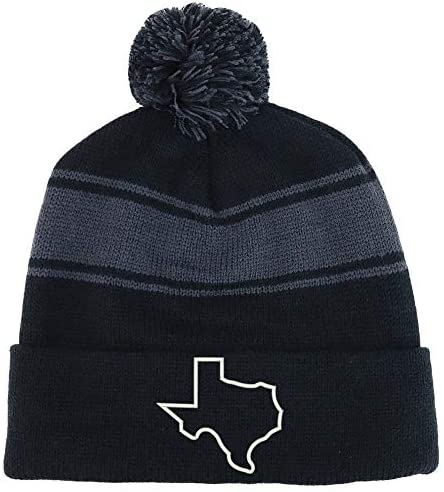 Trendy Apparel Shop Texas State Outline Two Tone Pom Striped Long Beanie Hat