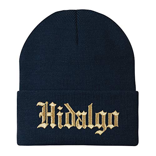 Trendy Apparel Shop Old English Hidalgo Gold Embroidered Acrylic Knit Beanie Cap