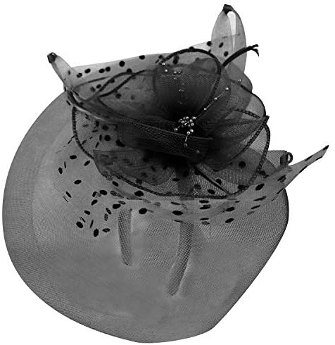 Trendy Apparel Shop Horsehair Beaded Fascinator with Polka Dot Mesh Feather Net