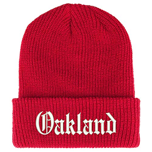 Trendy Apparel Shop Old English Font Oakland City Embroidered Ribbed Cuff Knit Beanie
