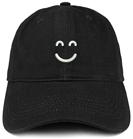 Trendy Apparel Shop Smiling Face Embroidered Soft Crown Brushed Cotton Cap
