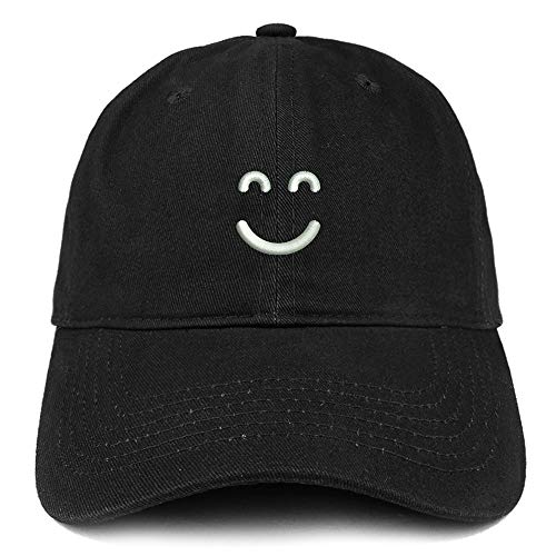 Trendy Apparel Shop Smiling Face Embroidered Soft Crown Brushed Cotton Cap