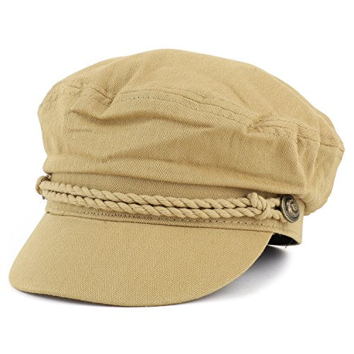 Trendy Apparel Shop Cotton Herringbone Texture Newsboy Greek Fisherman Hat