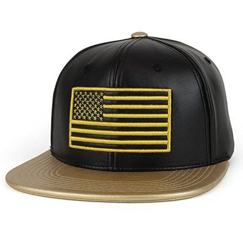 Trendy Apparel Shop USA Flag 3D Embroidered PU Leather Flat Bill Snapback Cap