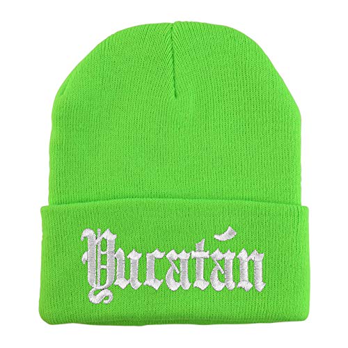 Trendy Apparel Shop Old English Yucatan White Embroidered Acrylic Knit Beanie Cap