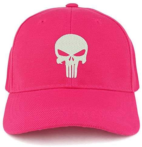 Trendy Apparel Shop Punisher Skull Embroidered Youth Size Kids Structured Baseball Cap - HOT Pink