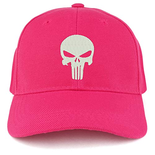 Trendy Apparel Shop Punisher Skull Embroidered Youth Size Kids Structured Baseball Cap - HOT Pink