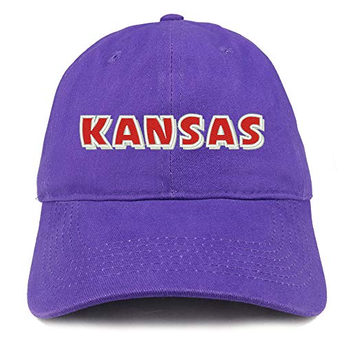 Trendy Apparel Shop Kansas Bold Text Embroidered Soft Crown 100% Brushed Cotton Cap
