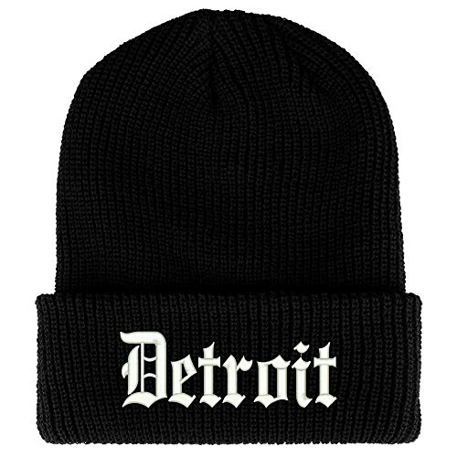 Trendy Apparel Shop Old English Font Detroit City Embroidered Ribbed Cuff Knit Beanie