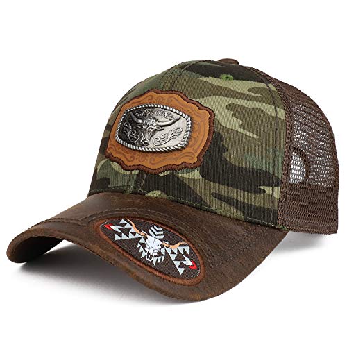 Trendy Apparel Shop Metallic Ox Bull Logo Badge Trucker Mesh Baseball Cap