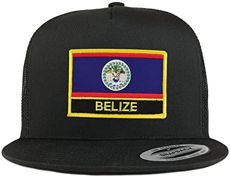 Trendy Apparel Shop Belize Flag 5 Panel Flatbill Trucker Mesh Snapback Cap