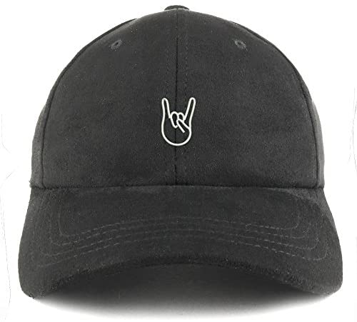 Trendy Apparel Shop Rock on Embroidered Faux Suede Leather Adjustable Cap
