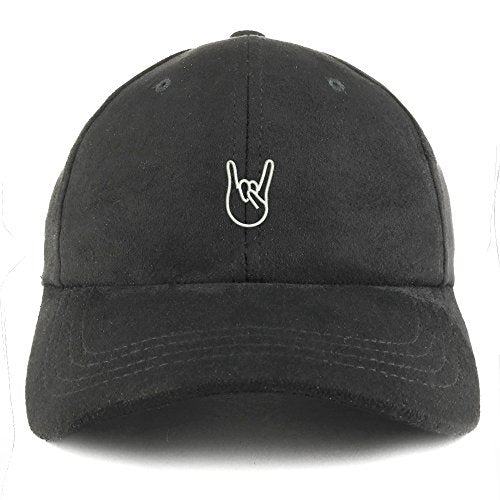 Trendy Apparel Shop Rock on Embroidered Faux Suede Leather Adjustable Cap