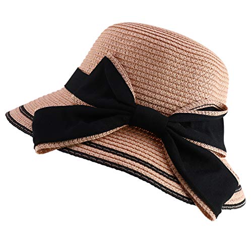Trendy Apparel Shop Youth Girl's Bow Trim Paper Braid Cloche Sun Hat