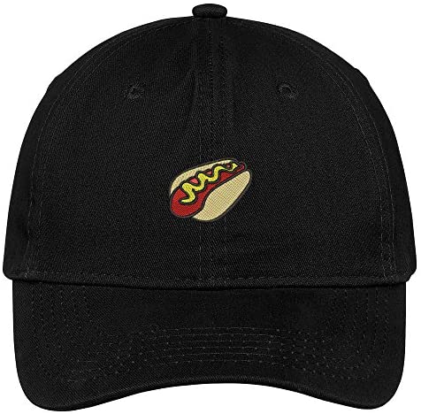 Trendy Apparel Shop Hot Dog with Mustard Embroidered Low Profile Soft Cotton Brushed Cap