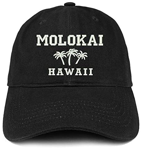 Trendy Apparel Shop Molokai Hawaii and Palm Tree Embroidered Brushed Cap