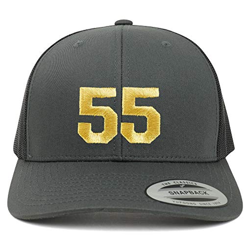Trendy Apparel Shop Number 55 Gold Thread Embroidered Retro Trucker Mesh Cap