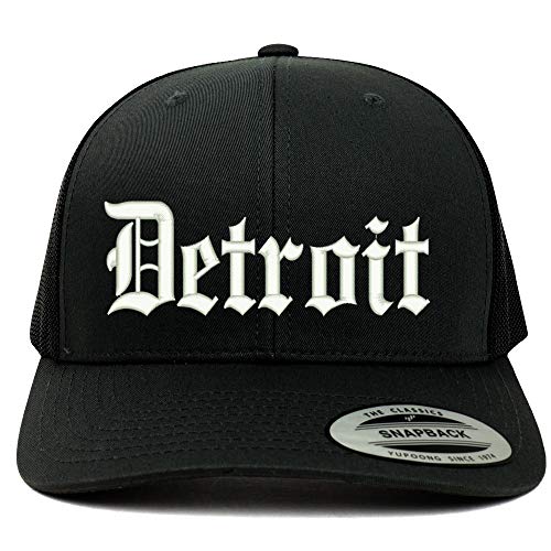 Trendy Apparel Shop Old English Font Detroit City Embroidered 6 Panel Mesh Cap