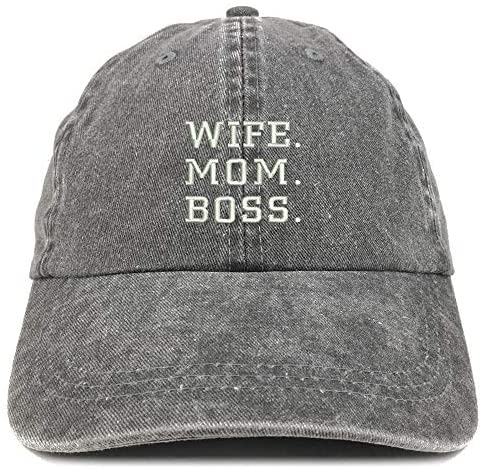 Trendy Apparel Shop Wife Mom Boss Embroidered Washed Cotton Adjustable Cap