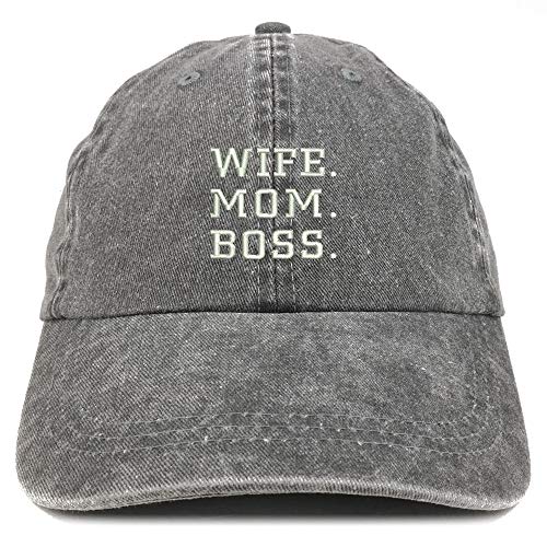 Trendy Apparel Shop Wife Mom Boss Embroidered Washed Cotton Adjustable Cap