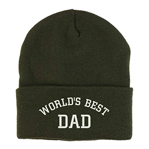 Trendy Apparel Shop World's Best Dad Cotton Embroidered Long Cuff Beanie