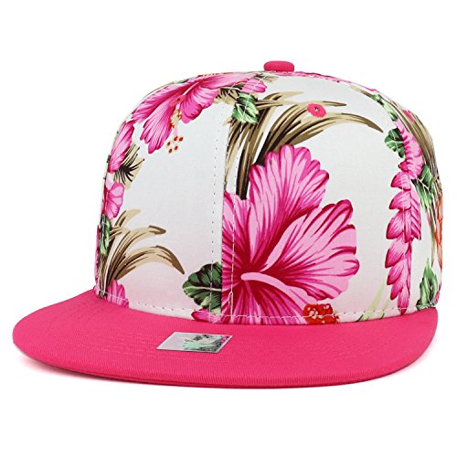 Trendy Apparel Shop Tropical Flower Hibiscus Print Flat Bill Snapback Hat